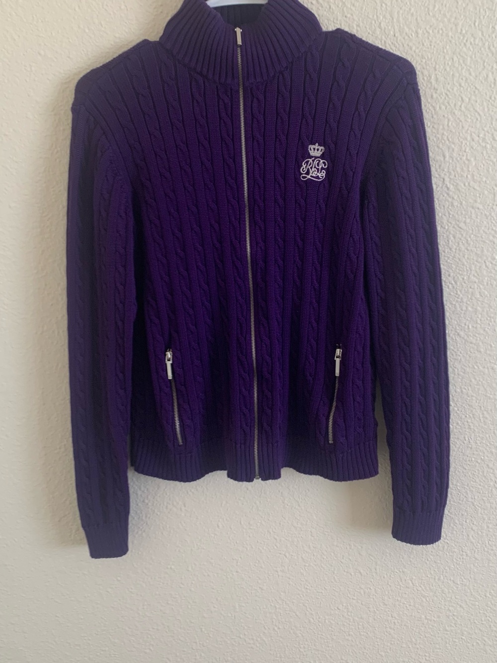 Ralph Lauren Purple Cable-Knit Zip Cardigan